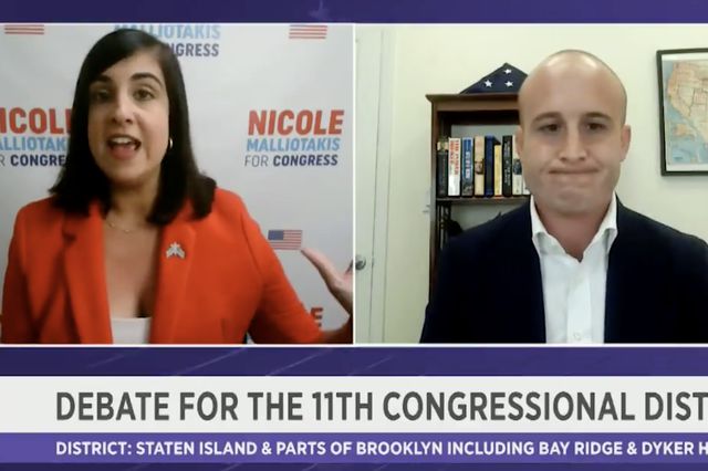 A screengrab showing a remote debate between Democratic Congressman Max Rose and Republican State Senator Nicole Malliotakis, who is challenging Rose in this November's election.